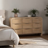 Rexa Wide Dresser | 9 Drawers | Natural Brown Wood | Metal Finger Pulls