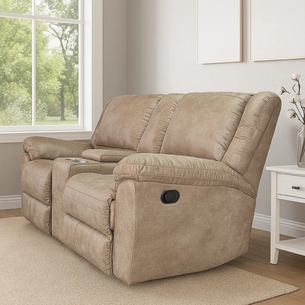Jem Loveseat w Console | Light Brown Faux Leather | 77"