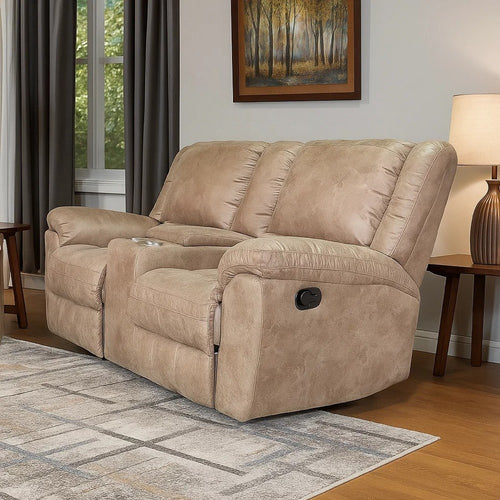 Jem Loveseat w Console | Light Brown Faux Leather | 77"