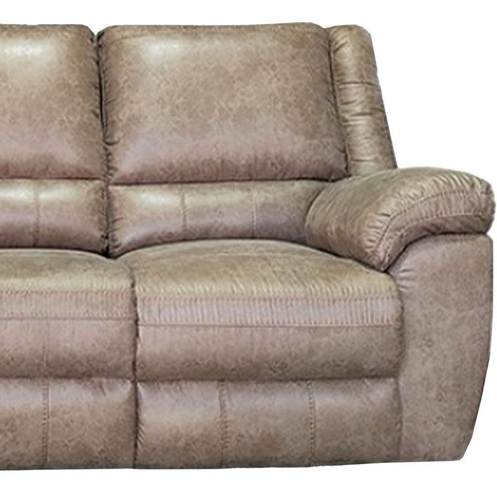 Jem Sofa w Drop Down Table | Light Brown Faux Leather | 87"