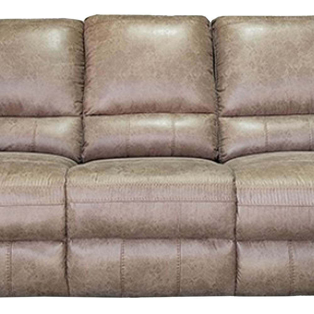 Jem Sofa w Drop Down Table | Light Brown Faux Leather | 87"