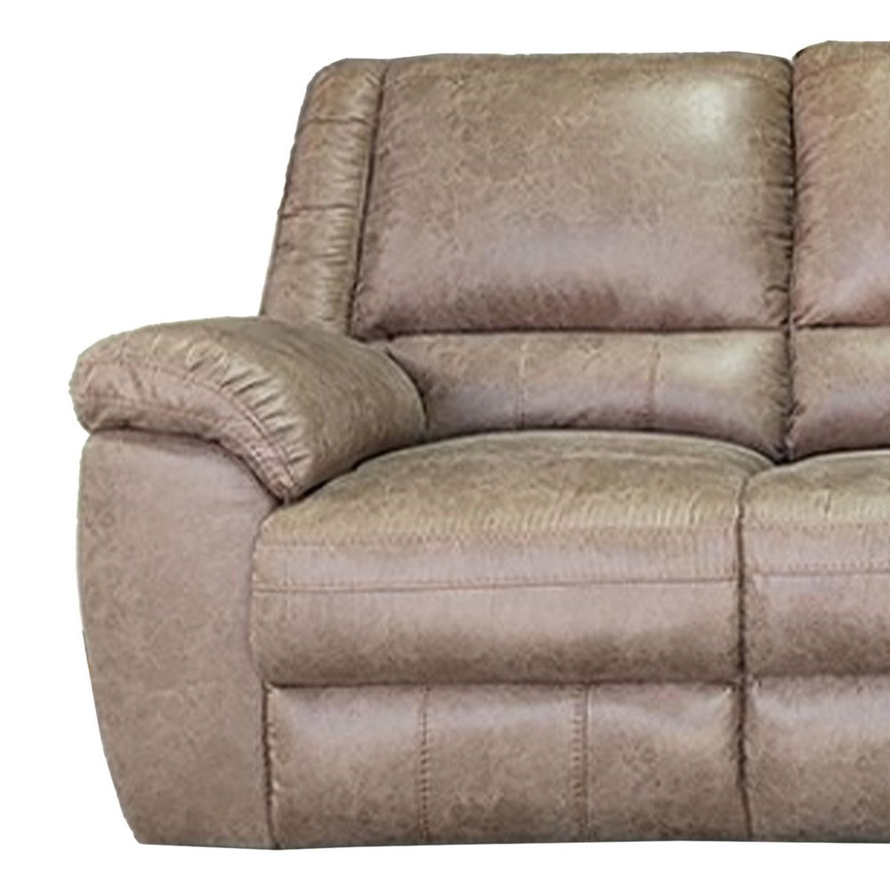Jem Sofa w Drop Down Table | Light Brown Faux Leather | 87"