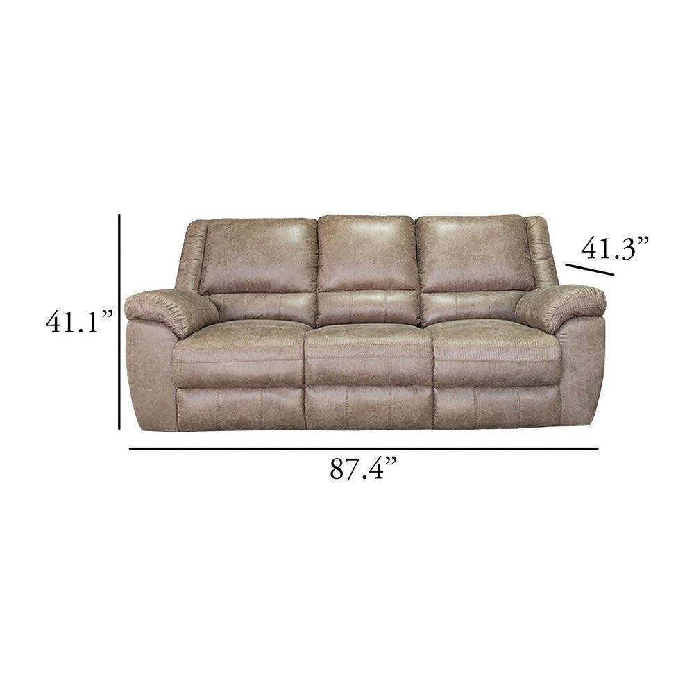 Jem Sofa w Drop Down Table | Light Brown Faux Leather | 87"