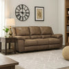 Jem Sofa w Drop Down Table | Light Brown Faux Leather | 87"