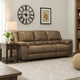 Jem Sofa w Drop Down Table | Light Brown Faux Leather | 87"