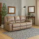 Jem Sofa w Drop Down Table | Light Brown Faux Leather | 87"