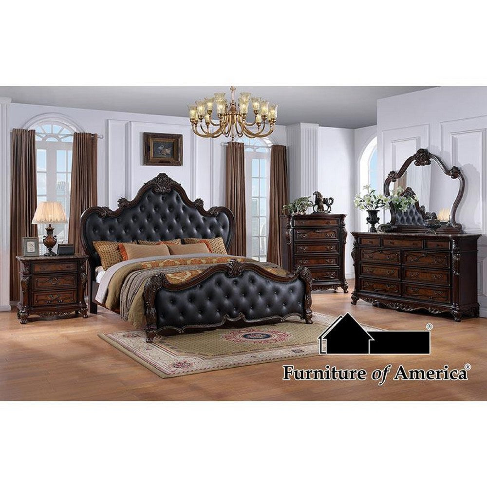 Ventra 5pc Classic Queen Bedroom Set | Cherry Brown Wood Faux Leather