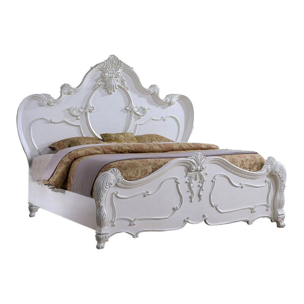 Rosy 5pc Queen Bedroom Set | White Wood Nightstand Chest Dresser
