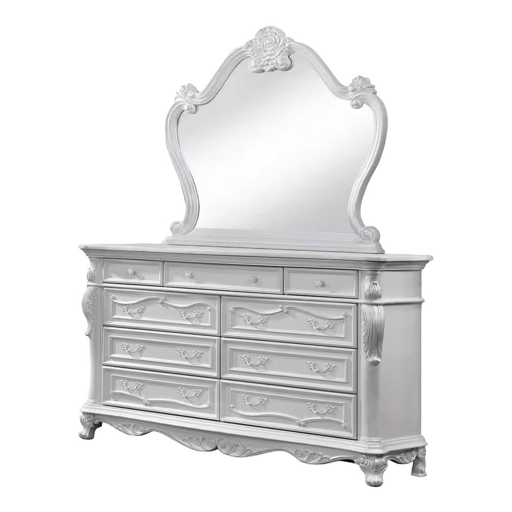 Rosy 5pc Queen Bedroom Set | White Wood Nightstand Chest Dresser