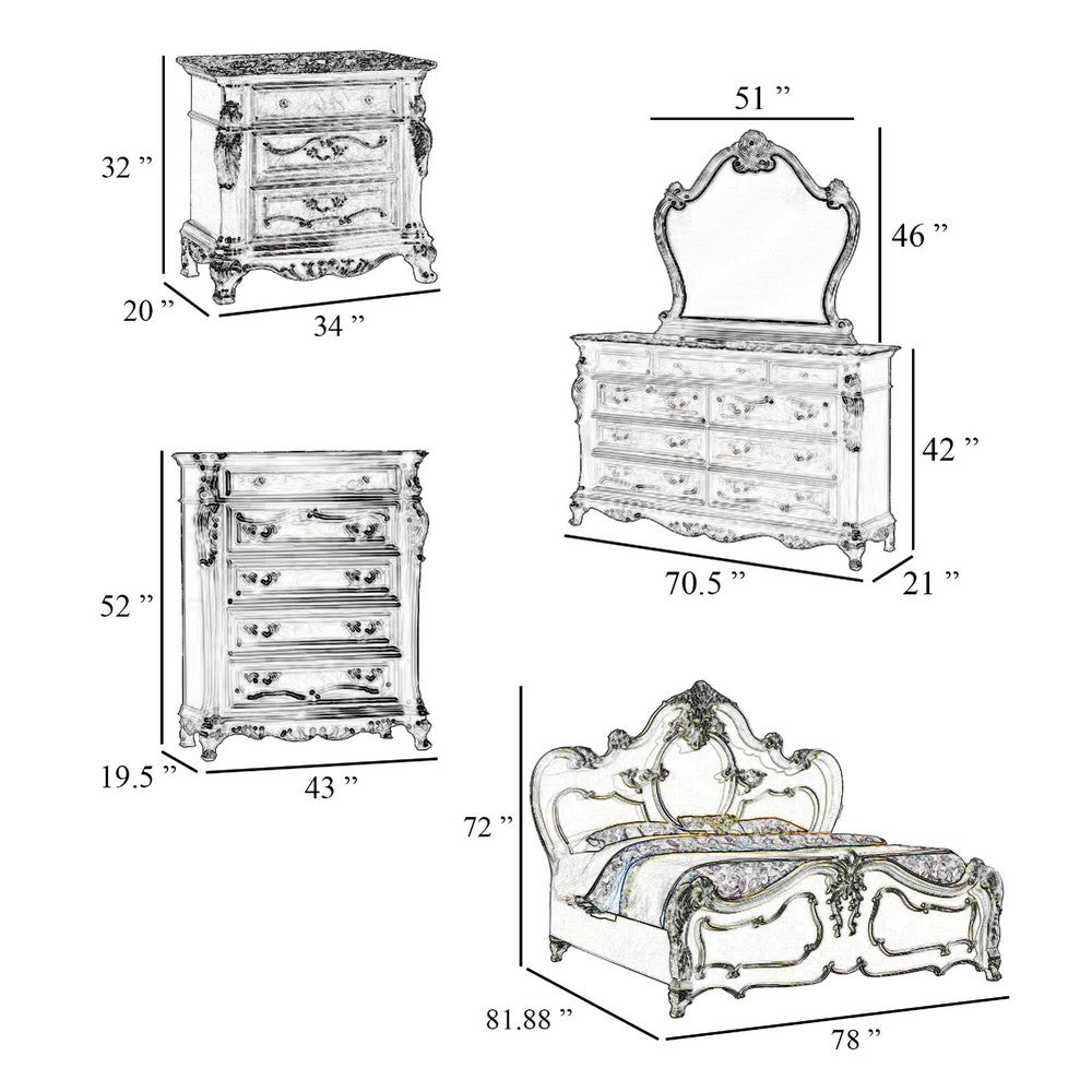 Rosy 5pc Queen Bedroom Set | White Wood Nightstand Chest Dresser