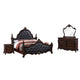 Moni 4pc Queen Bedroom Set | Faux Leather | Cherry Brown Wood | Mirror