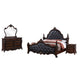 Moni 4pc Queen Bedroom Set | Faux Leather | Cherry Brown Wood | Mirror