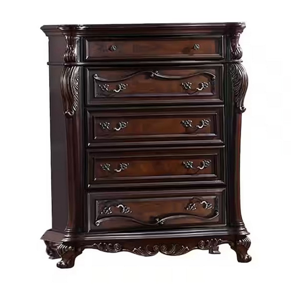 Frank 4pc Queen Bedroom Set | Dresser Mirror | Dark Cherry Brown Wood