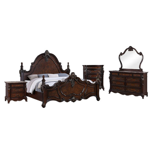 Frank 5pc Queen Bedroom Set | Dark Cherry Brown Wood | Chest Dresser