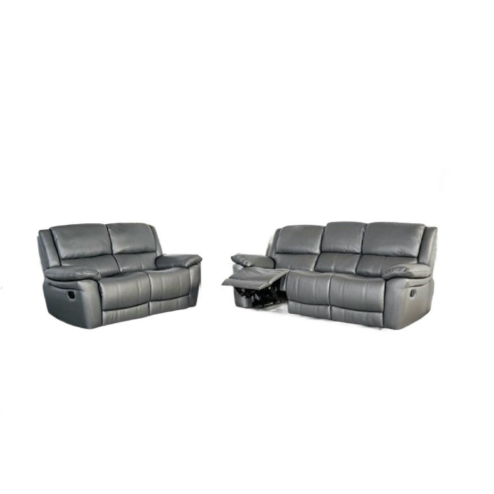 Larus 2pc Manual Reclining Sofa & Loveseat Set | Gray Vegan Leather