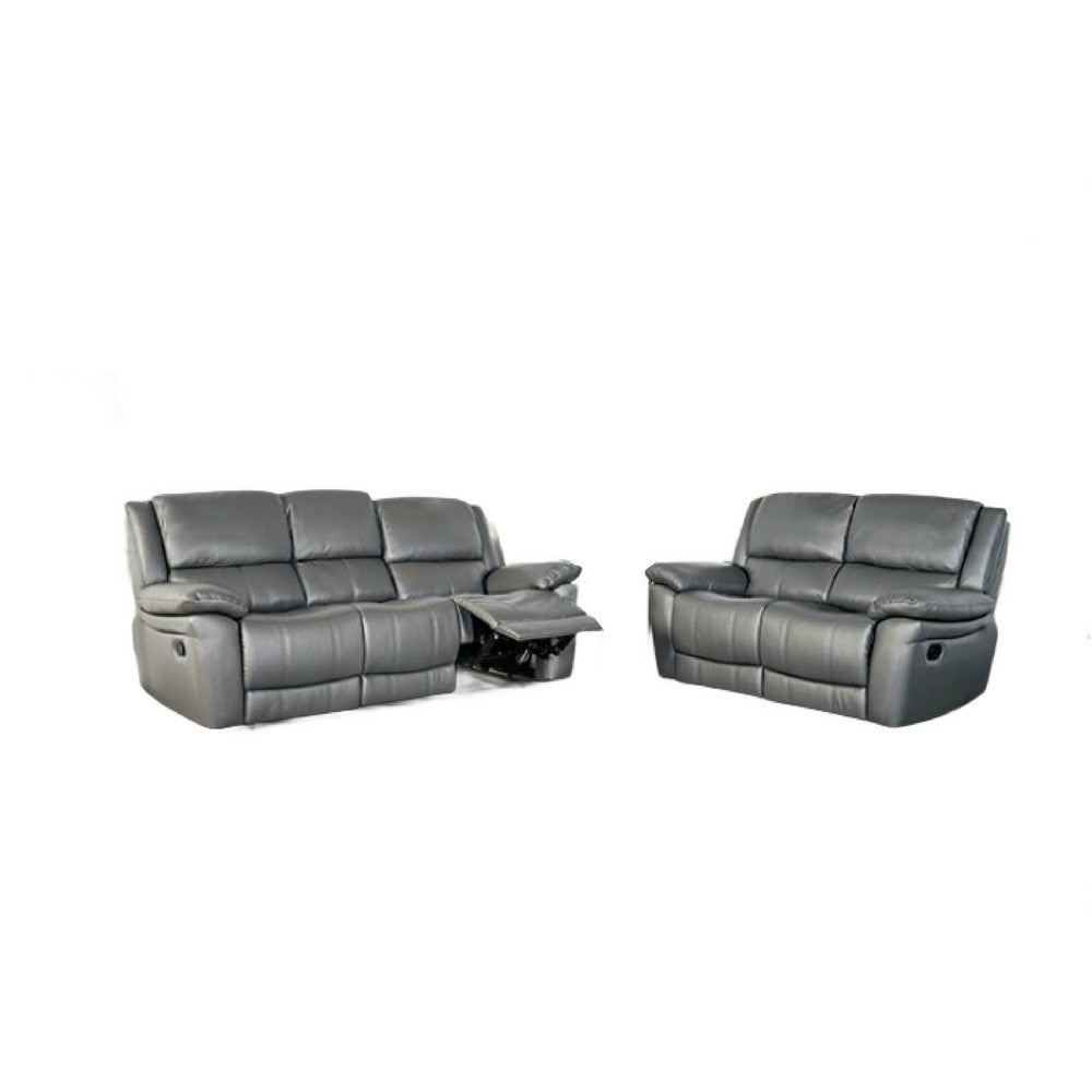 Larus 2pc Manual Reclining Sofa & Loveseat Set | Gray Vegan Leather