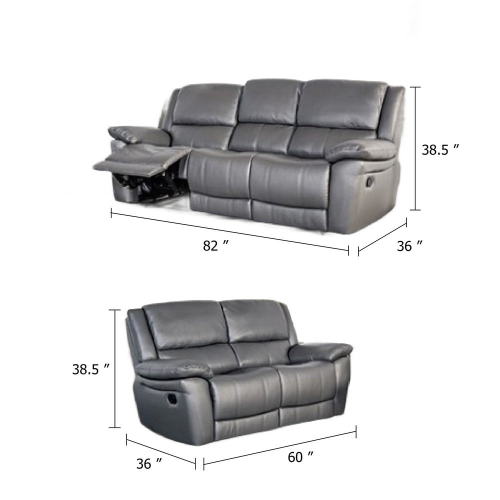 Larus 2pc Manual Reclining Sofa & Loveseat Set | Gray Vegan Leather