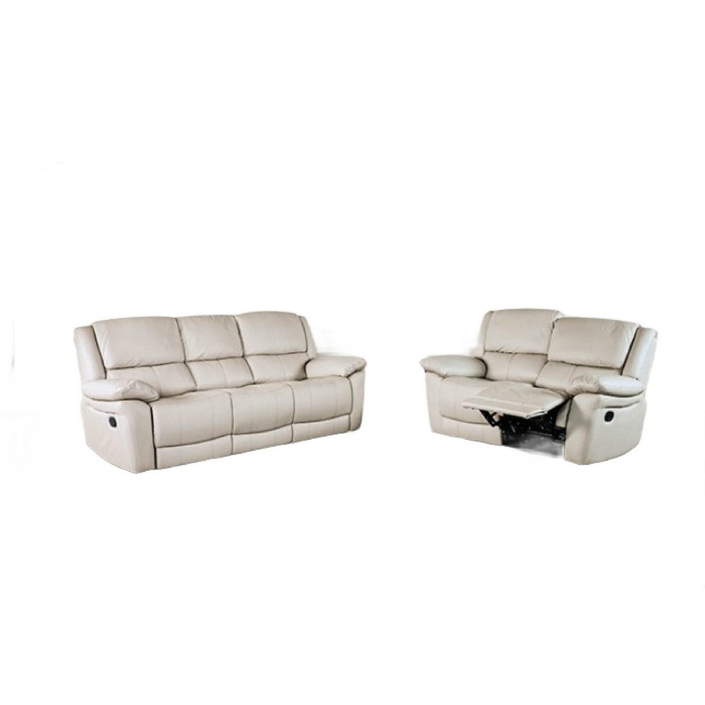 Larus 2pc Manual Reclining Sofa & Loveseat Set | Ivory Vegan Leather