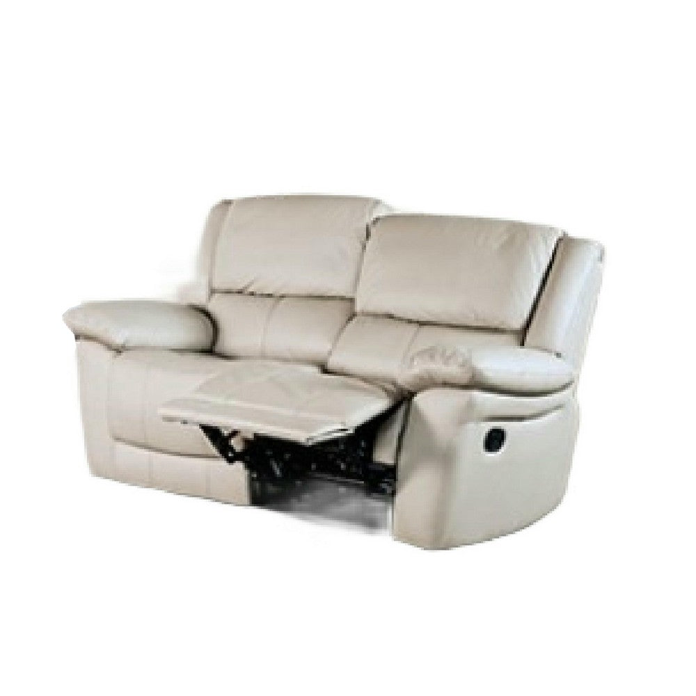Larus 2pc Manual Reclining Sofa & Loveseat Set | Ivory Vegan Leather