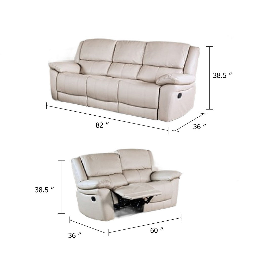 Larus 2pc Manual Reclining Sofa & Loveseat Set | Ivory Vegan Leather