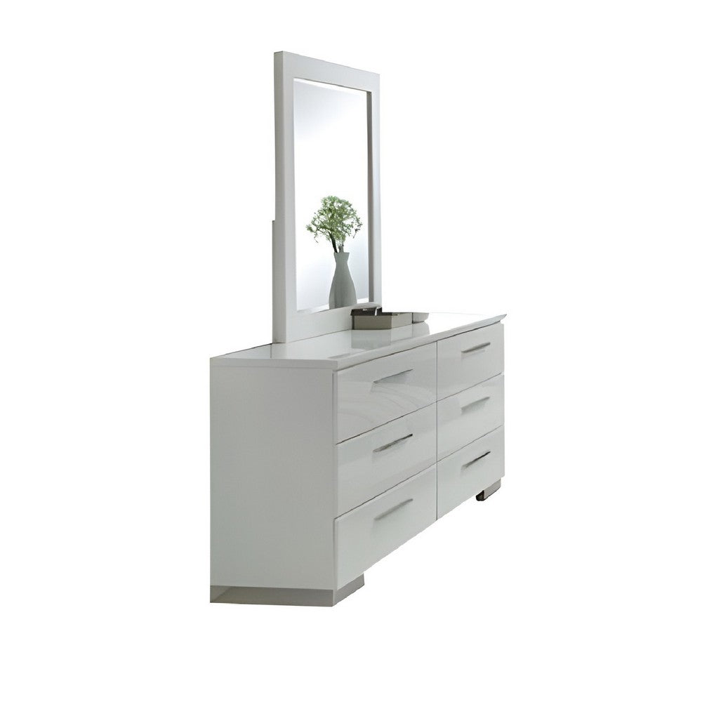 Estin 4pc Queen Bedroom Set w Low Profile Bed | Dresser Mirror | White