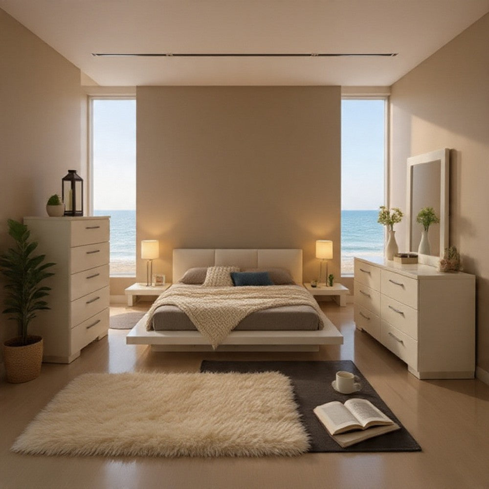 Estin 5pc Queen Bedroom Set | 2 Nightstands & Low Profile Bed | White