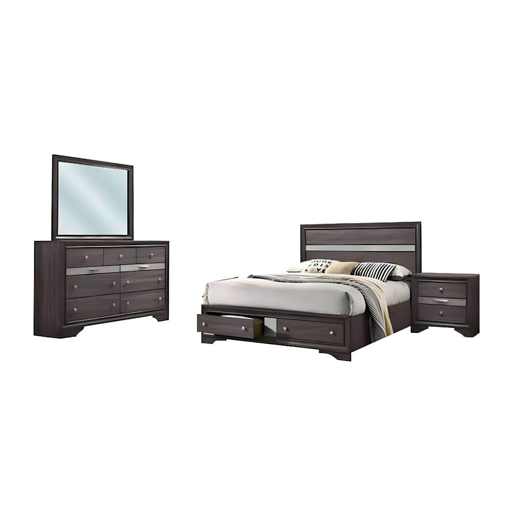 Cevy 4pc Queen Bedroom Set w Dresser | Silver Accents | Gray Wood