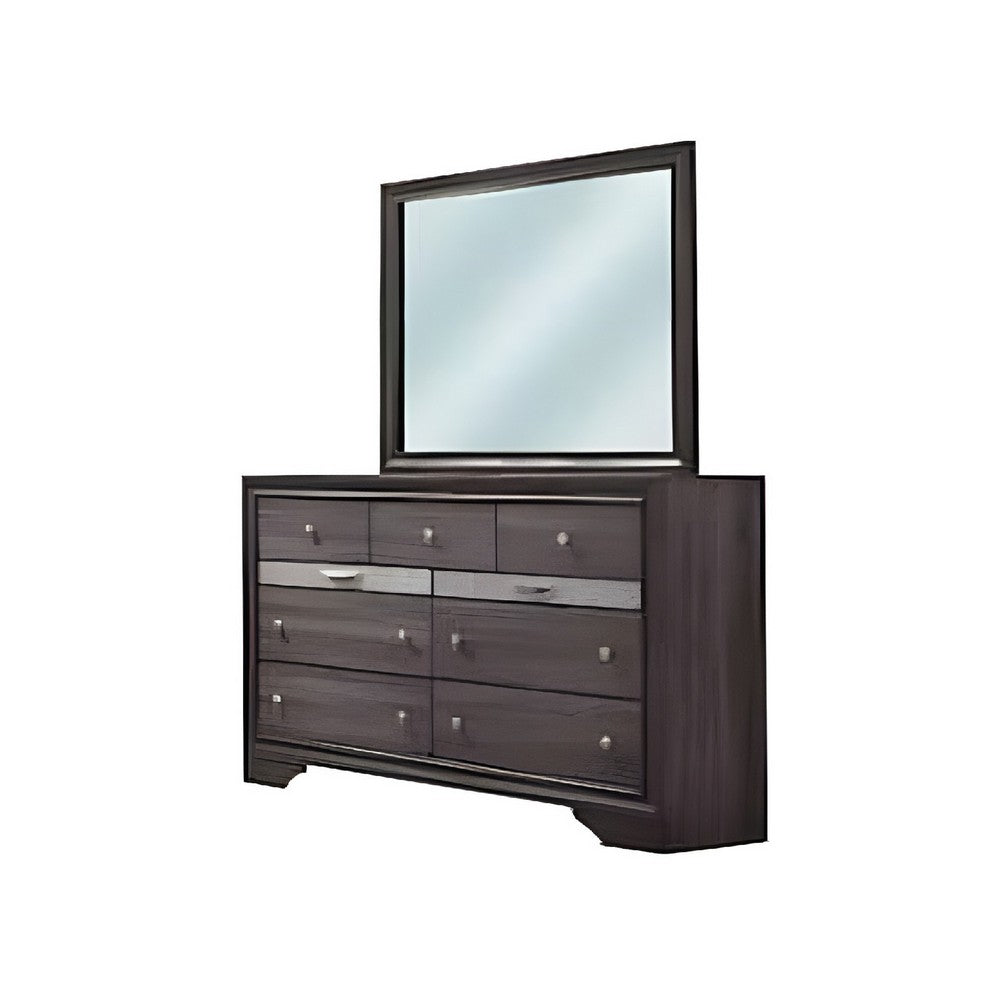 Cevy 4pc Queen Bedroom Set w Dresser | Silver Accents | Gray Wood