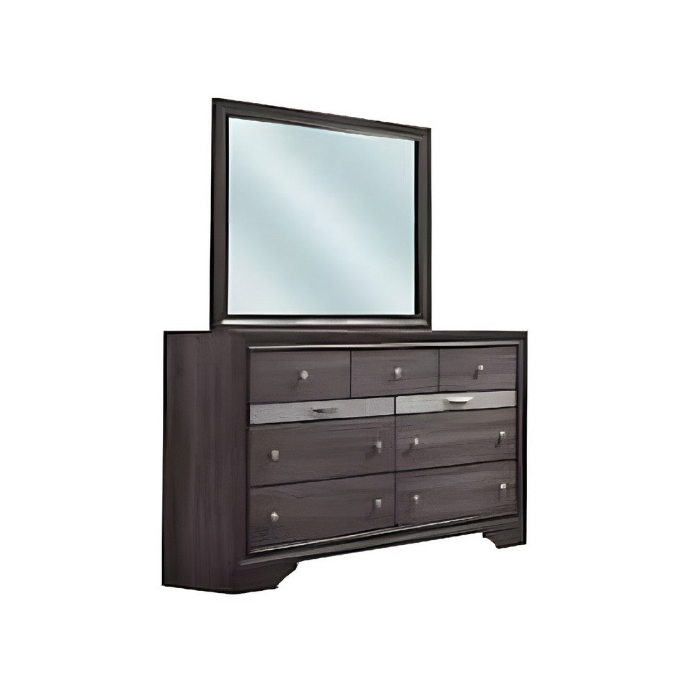 Cevy 4pc Queen Bedroom Set w Dresser | Silver Accents | Gray Wood