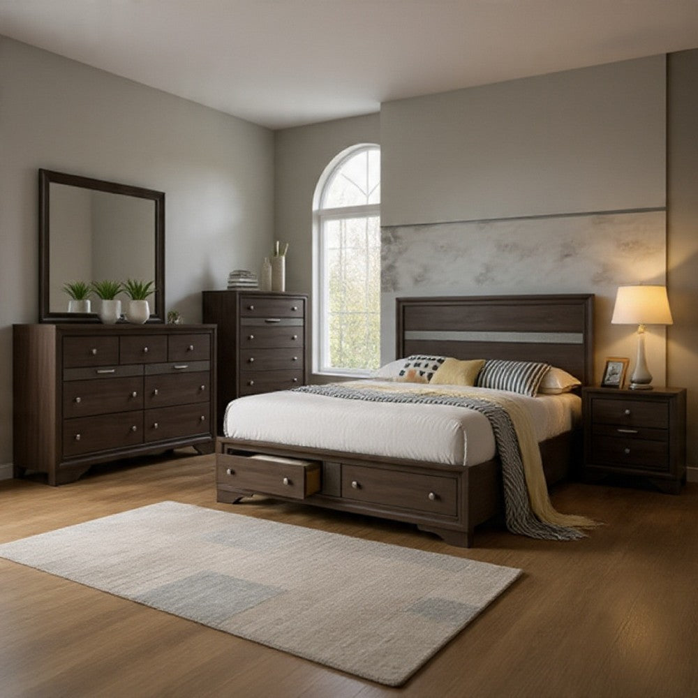 Cevy 5pc Queen Bedroom Set | 2 Nightstands | Silver Accents | Gray Wood
