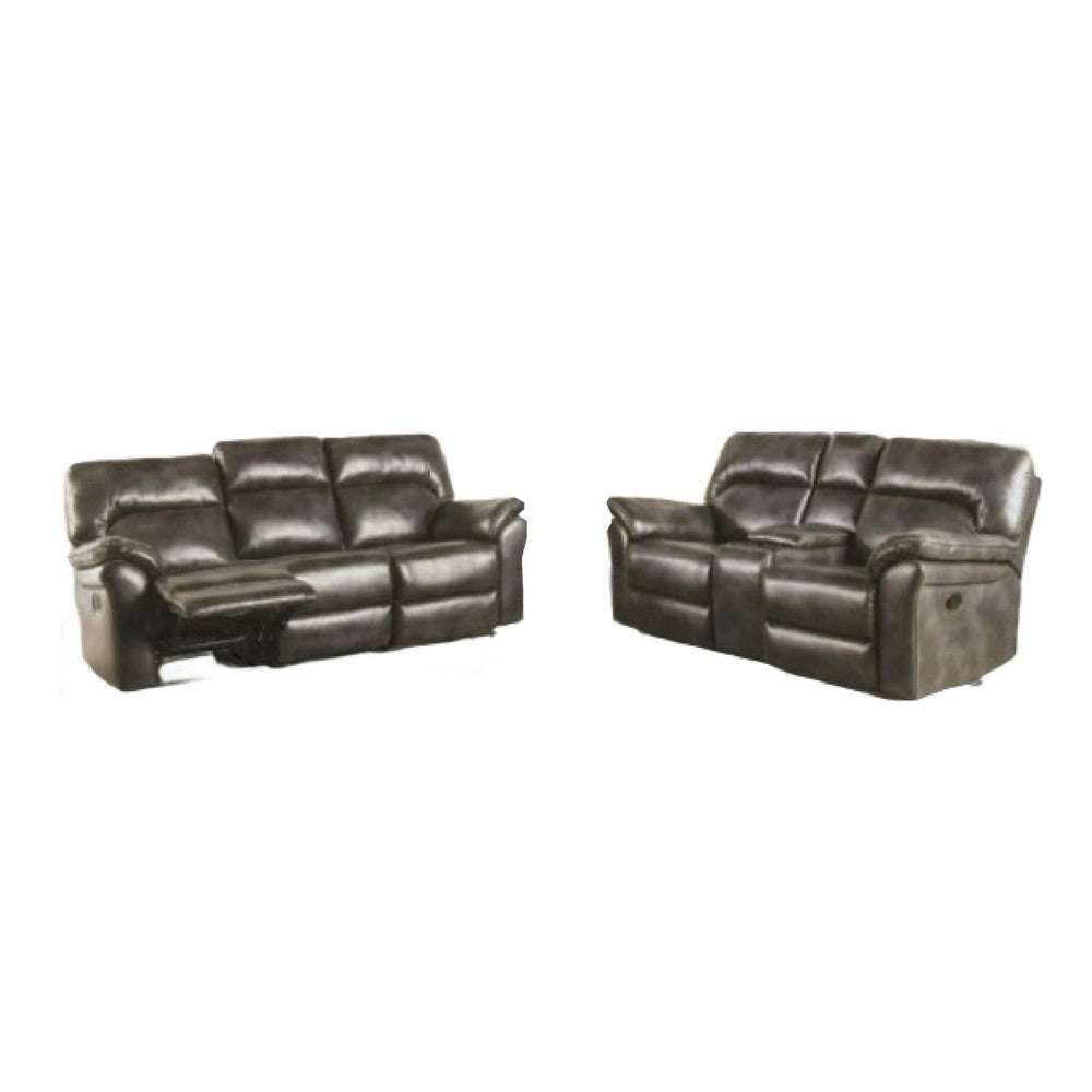 Josy 2pc Manual Reclining Sofa & Loveseat Set | Dark Gray Faux Leather