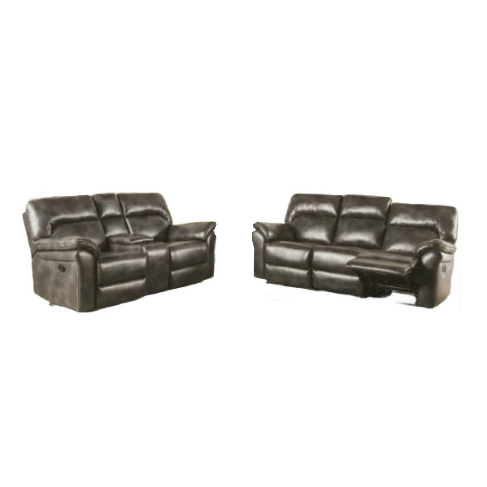 Josy 2pc Manual Reclining Sofa & Loveseat Set | Dark Gray Faux Leather