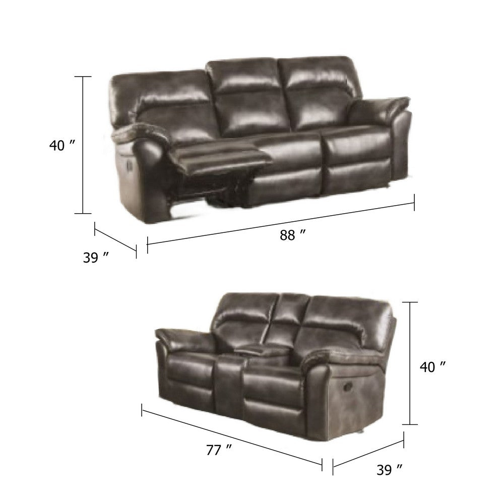 Josy 2pc Manual Reclining Sofa & Loveseat Set | Dark Gray Faux Leather
