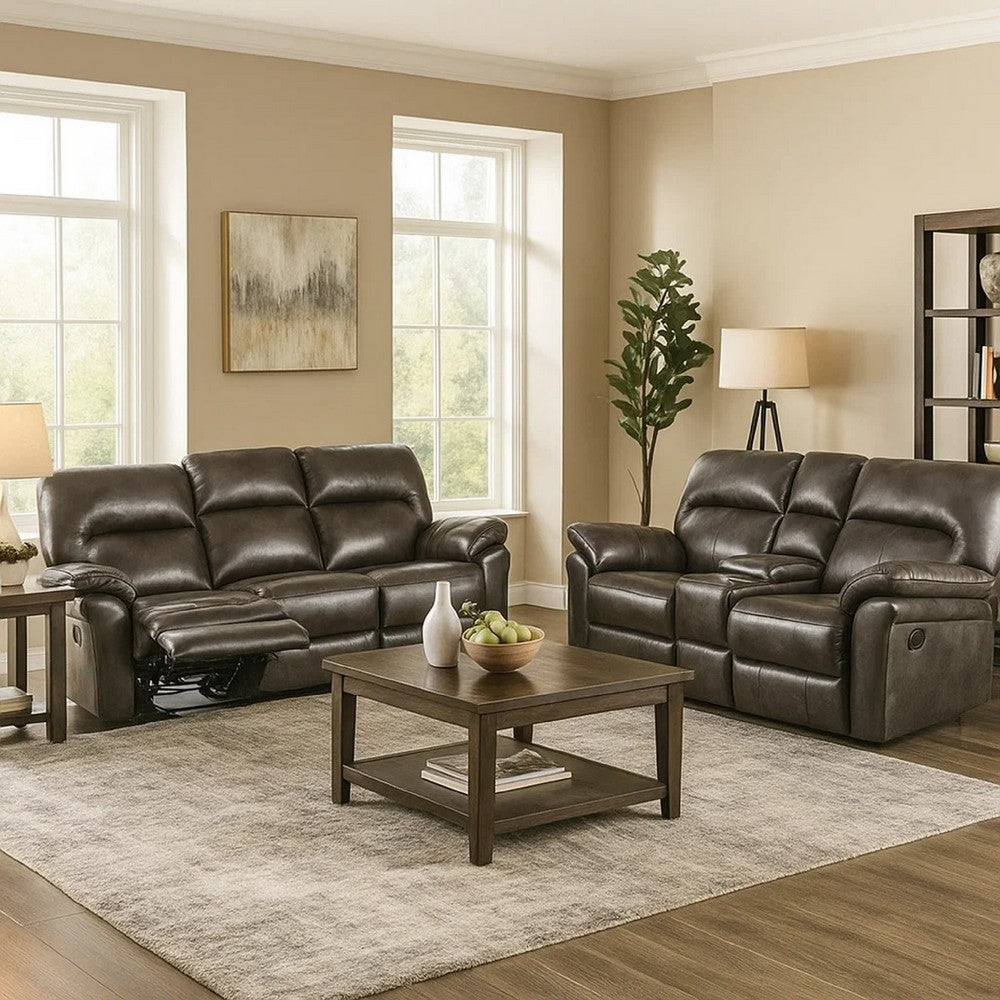 Josy 2pc Manual Reclining Sofa & Loveseat Set | Dark Gray Faux Leather