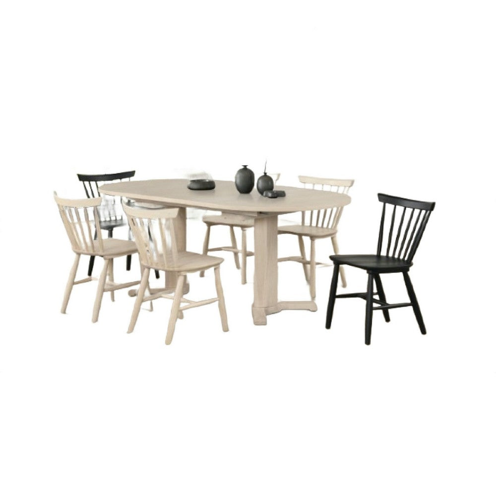Hiny 7pc Oval Dining Set | Extendable Table | 6 Chairs | White Oak | Black