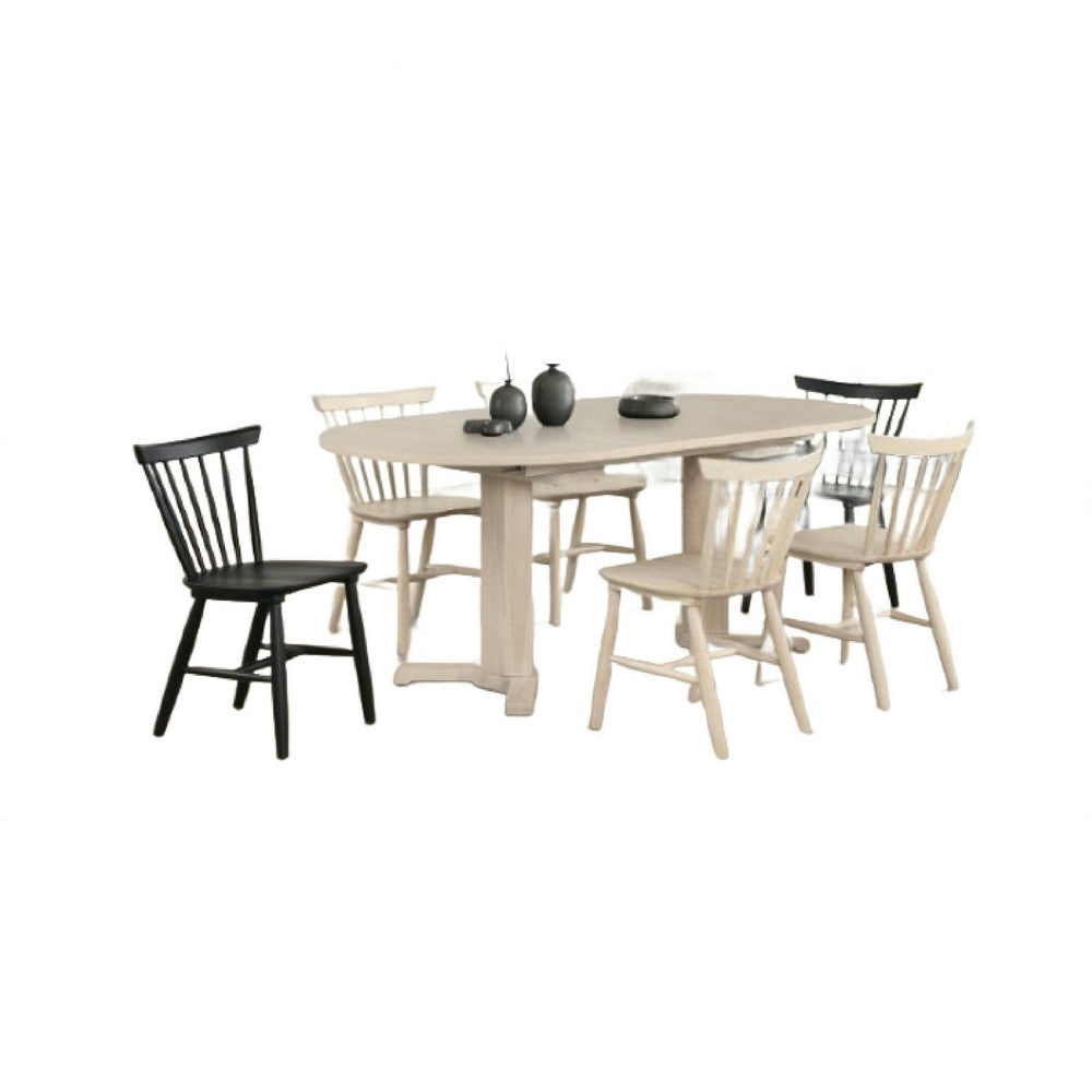 Hiny 7pc Oval Dining Set | Extendable Table | 6 Chairs | White Oak | Black