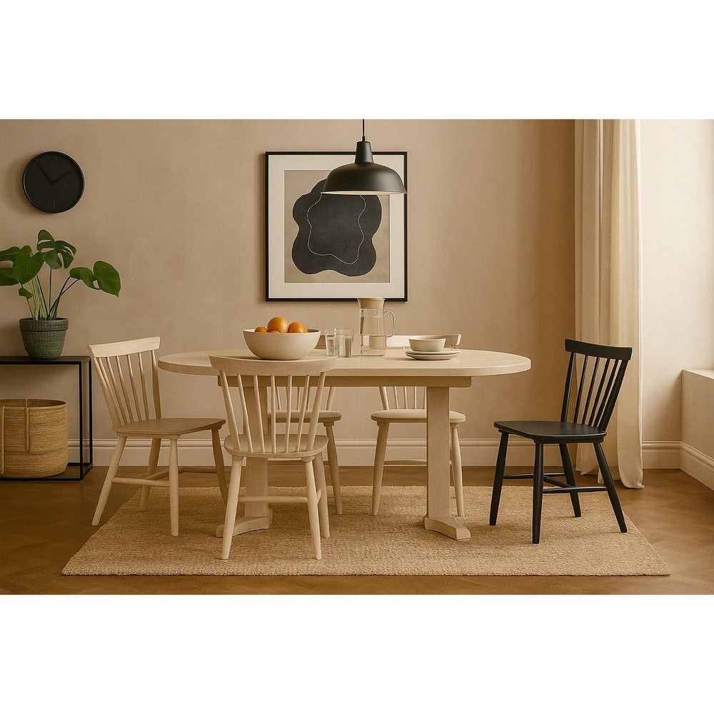 Hiny 7pc Oval Dining Set | Extendable Table | 6 Chairs | White Oak | Black