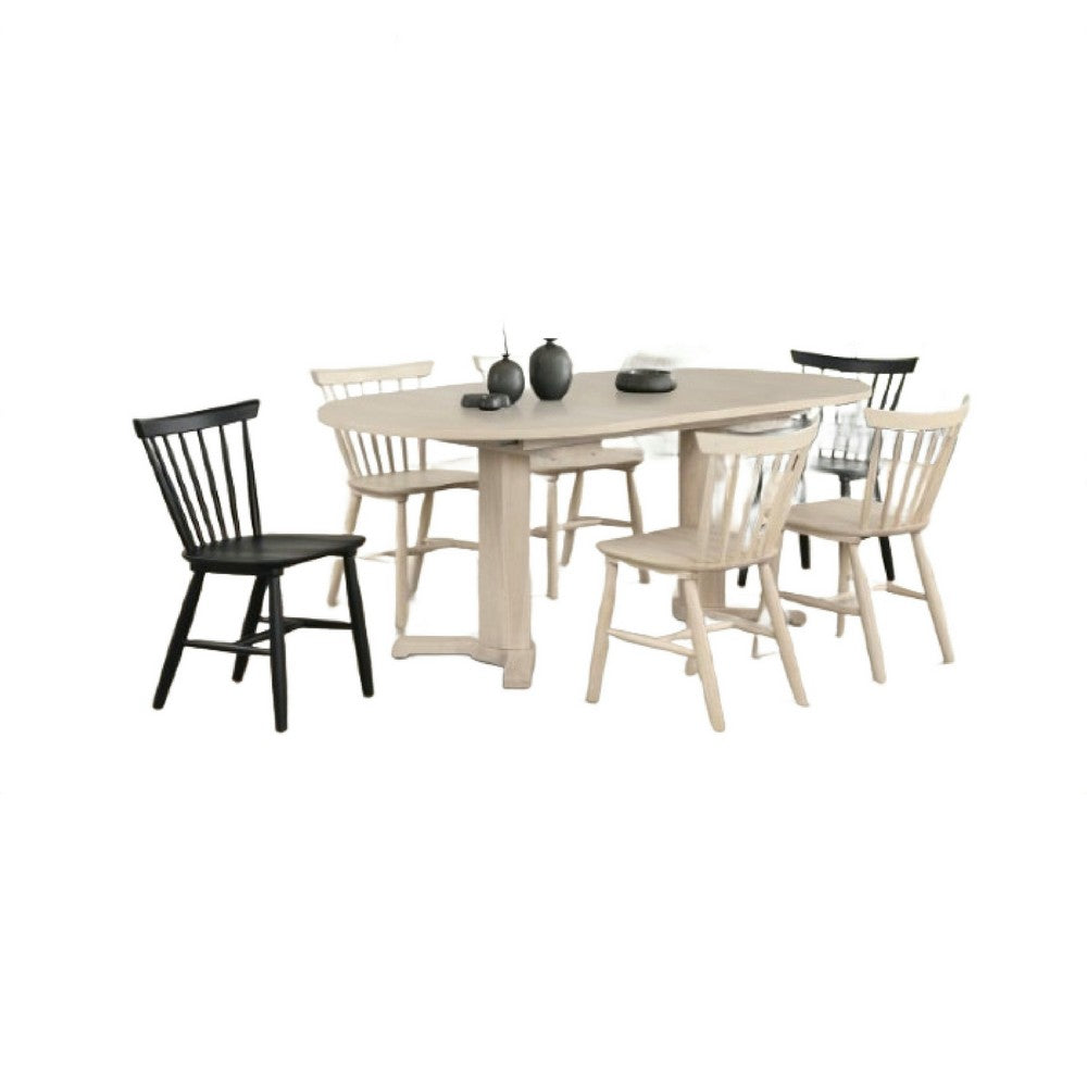 Hiny 7pc Oval Dining Set w Extendable Table | 6 Chairs | White Oak
