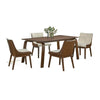 Iken 5pc Dining Table Set | 4 Cream Fabric Chairs | Tapered Brown Wood