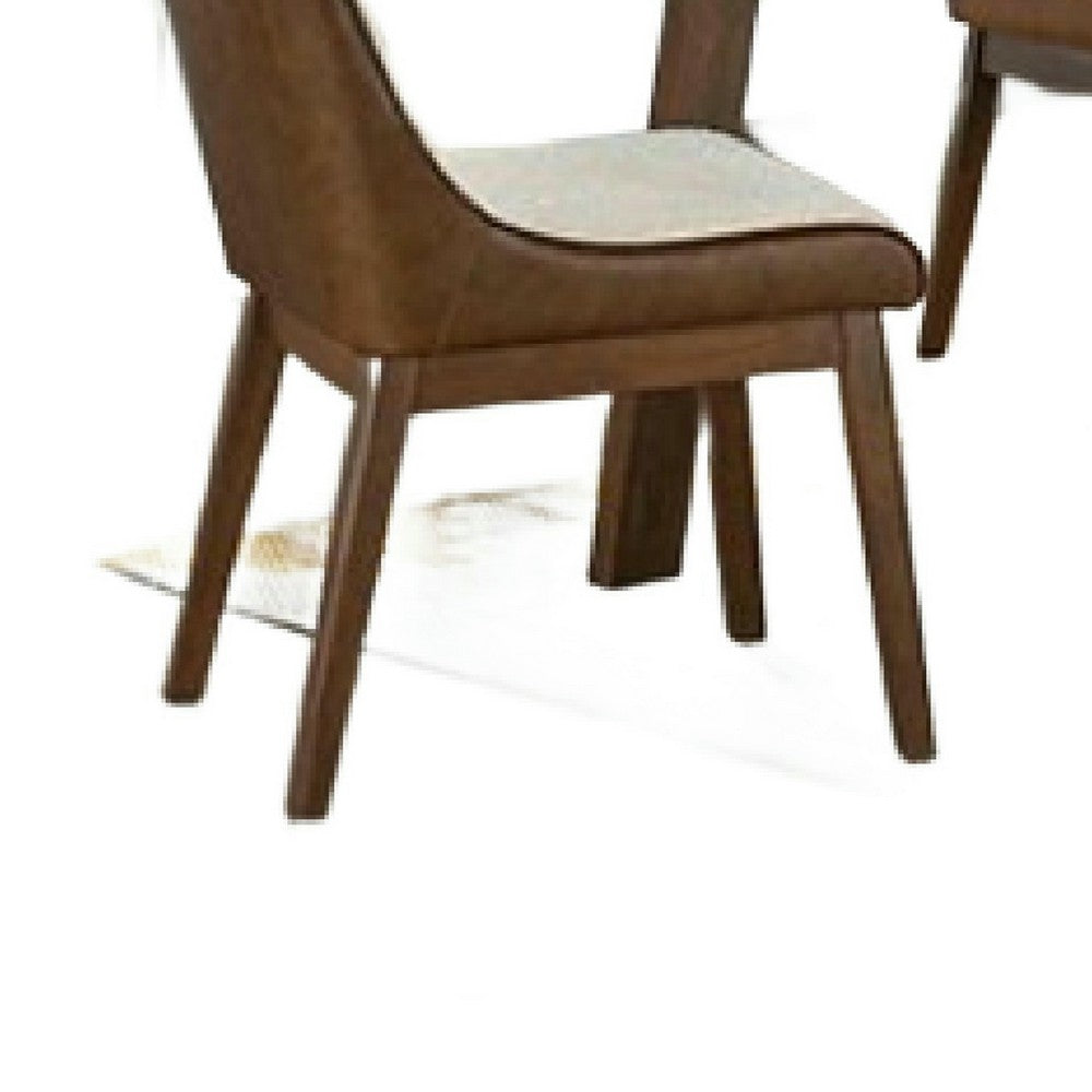 Iken 7pc Dining Table Set | 6 Cream Fabric Chair | Tapered Brown Wood