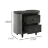 Sevy Nightstand | Black | Gray Reeded Fabric Sides | 2 Drawers | 33"