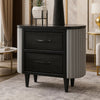 Sevy Nightstand | Black | Gray Reeded Fabric Sides | 2 Drawers | 33"