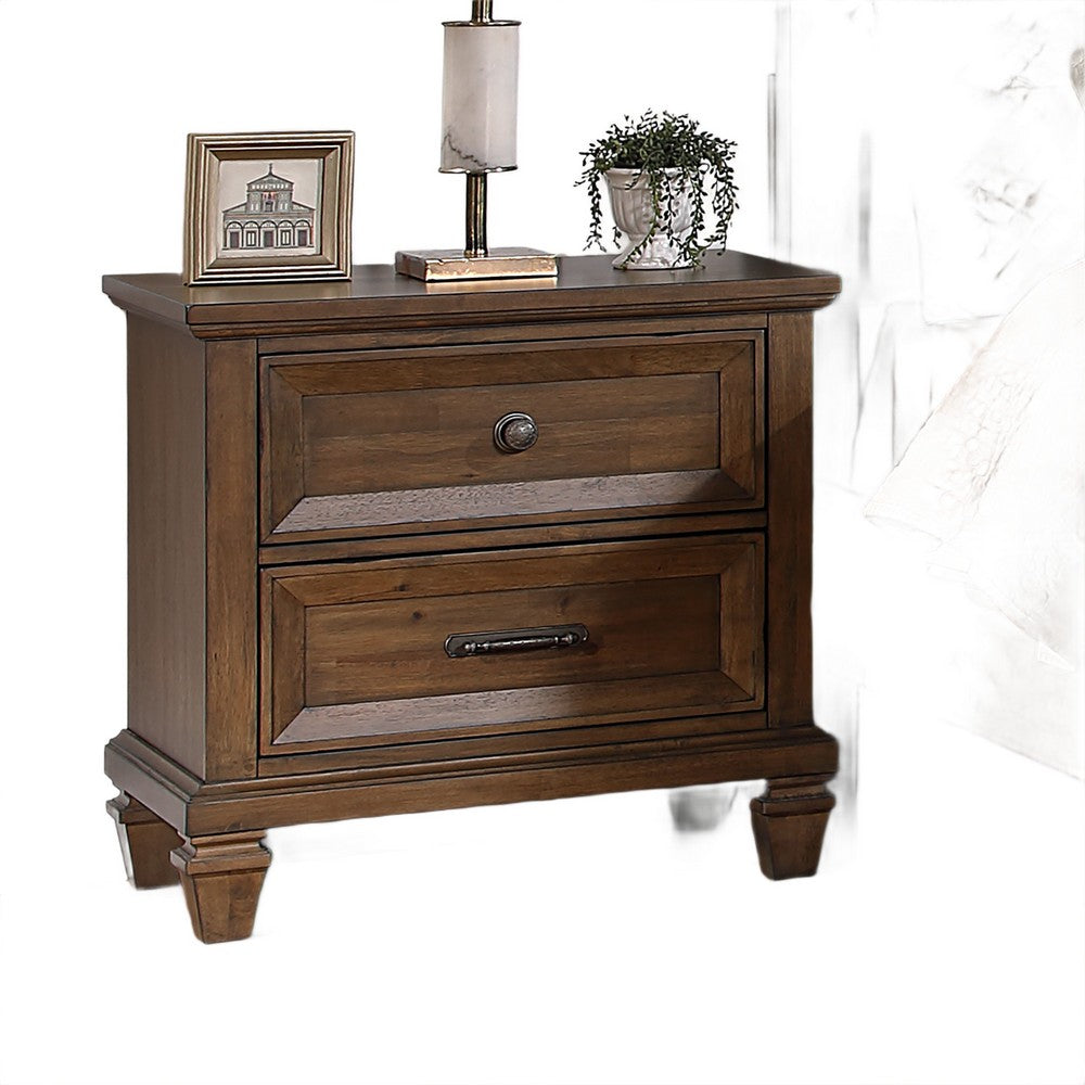 Henry Classic Nightstand | Brown Acacia Wood | 2 Drawers | 29"
