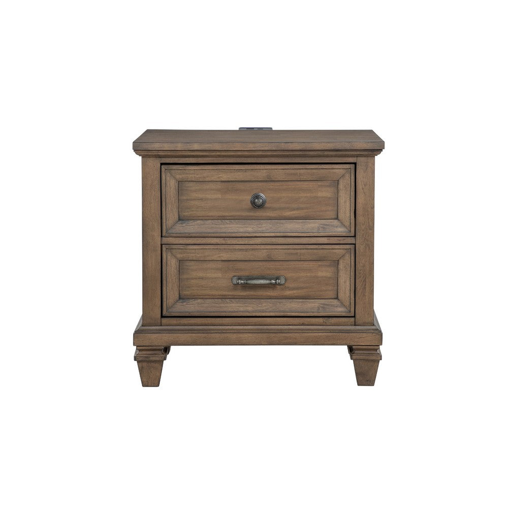 Henry Classic Nightstand | Brown Acacia Wood | 2 Drawers | 29"