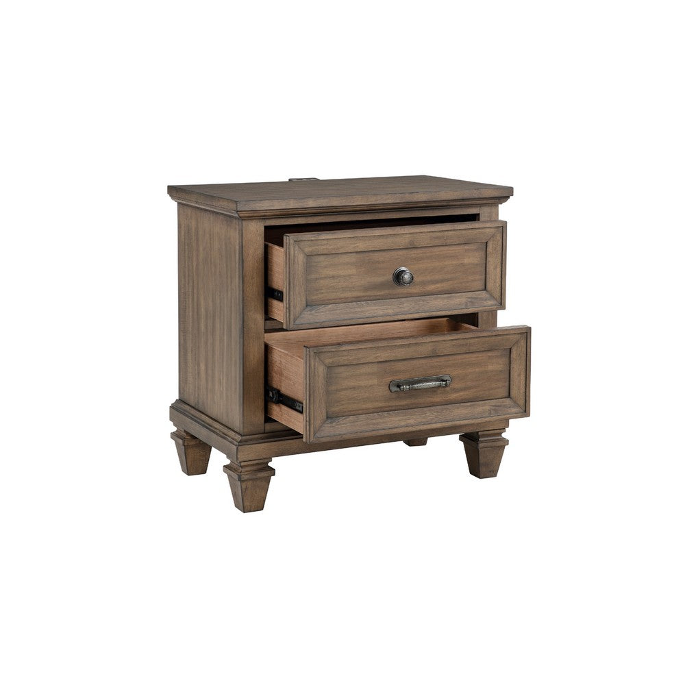 Henry Classic Nightstand | Brown Acacia Wood | 2 Drawers | 29"