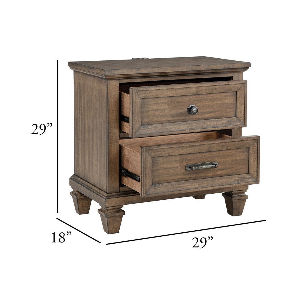 Henry Classic Nightstand | Brown Acacia Wood | 2 Drawers | 29"