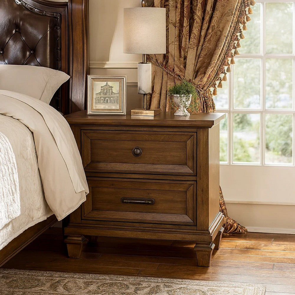 Henry Classic Nightstand | Brown Acacia Wood | 2 Drawers | 29"