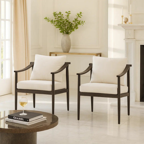 Fena Patio Side Chair Set of 2 | White Sundura | Brown Aluminum Frame