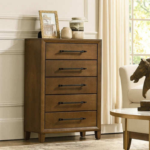 Lary Tall Dresser Chest | Youth Bedroom | Walnut Brown | 5 Drawers
