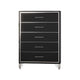Zoe Tall Dresser Chest | Modern Ebony Black & Silver | 5 Drawers